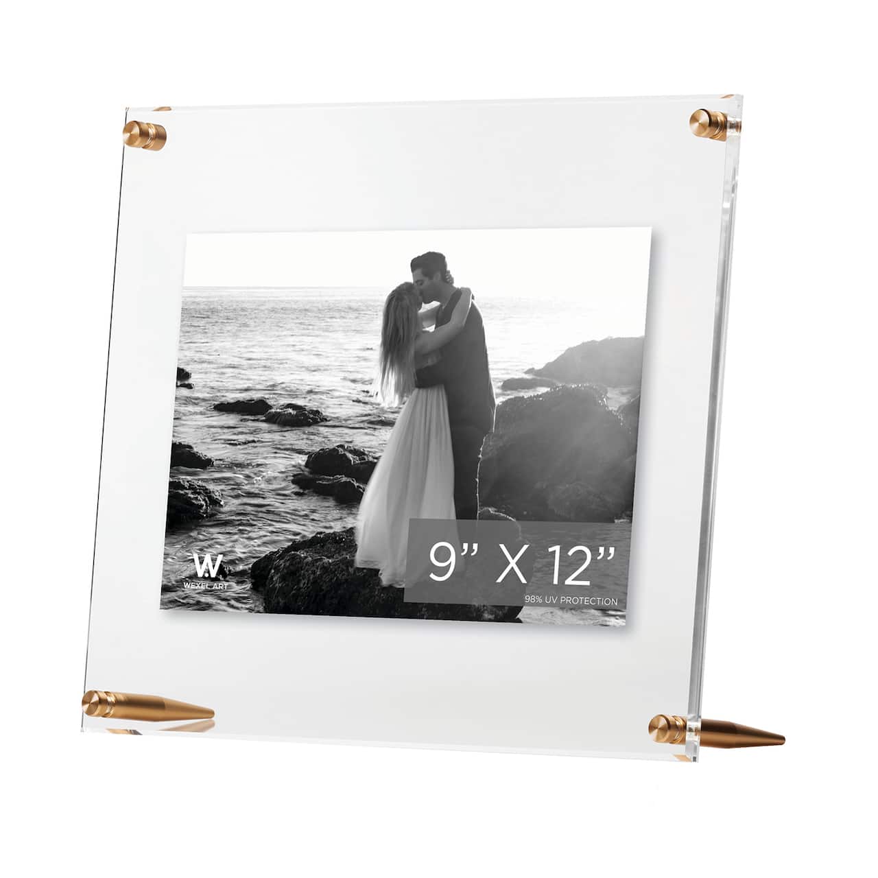 Wexel Art Clear Acrylic Tabletop Floating Picture Frame with Gold Hardware